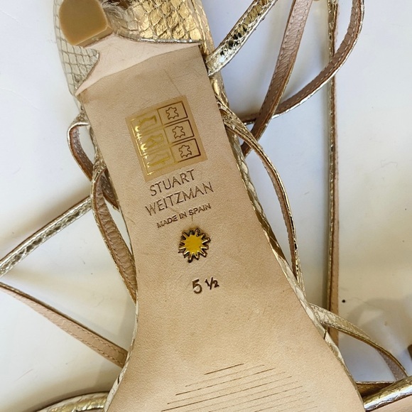 Stuart Weitzman gold strappy gladiator kitten heels sandals NEW - Picture 5 of 7